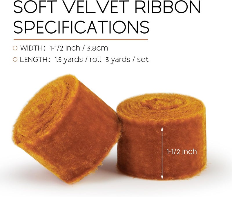 Keypan Orange Velvet Ribbon for 1-1/2 inch Wide Handmade Fringe Fabric Fall Terracotta Ribbons for Christmas Decorations, Baby Shower, Flower Bouquet Gift Wrapping - Image 2